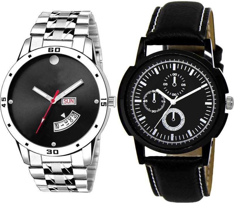 combo watch Analog Watch - For Girls Brand New High Quality Day And Date Analogue Silver And Black Color Boys And Men Watch - BL46.104-BL46.13 (Combo Of 2 )