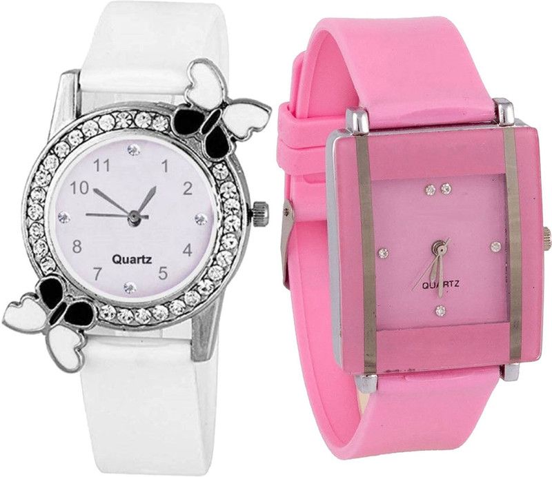 combo watch Analog Watch - For Girls Classical Quartz Butterfly Analogue White And Pink Color Girls And Women Watch - G102-G14 (Combo Of 2 )