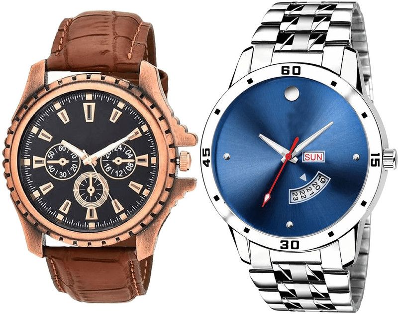 combo watch Analog Watch - For Girls Treading Analogue Day And Date Analogue Brown And Silver Color Boys And Men Watch - B110-BL46.105 (Combo Of 2 )