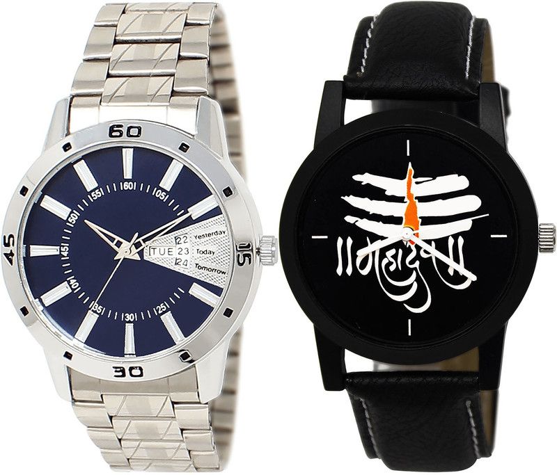 combo watch Analog Watch - For Men Latest Analogue Day And Date And Mahadev Analogue Silver And Black Color Boys And Men Watch - BL46.102-B114 (Combo Of 2 )