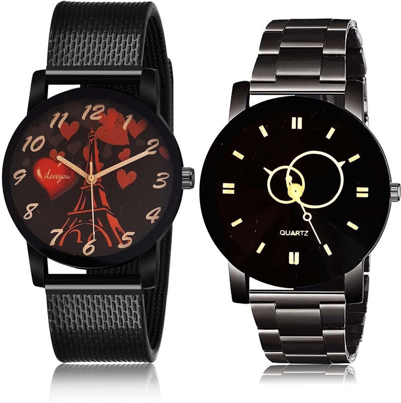 combo watch Analog Watch - For Boys Classical Stylish I Love You And Crystal Shape Glass Chain 2 Watch Combo For Boys And men - BRM19-BRM7