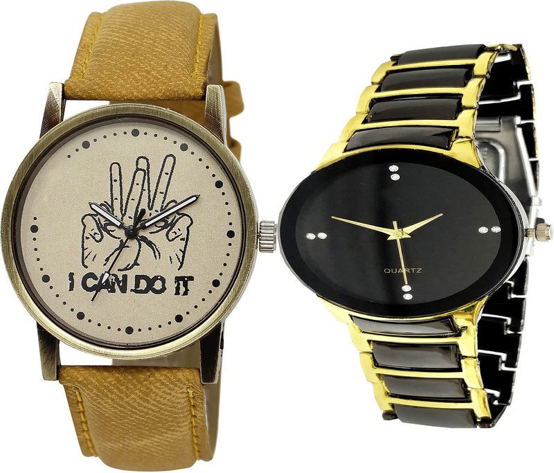 combo watch Analog Watch - For Girls Modish Royal I Cand Do It Analogue Brown And Black Color Boys And Men Watch - BL46.30-B69 (Combo Of 2 )