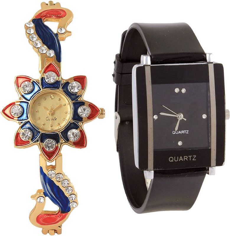 combo watch Analog Watch - For Girls Classical Heart Peacock Analogue Gold And Black Color Girls And Women Watch - G118-G12 (Combo Of 2 )