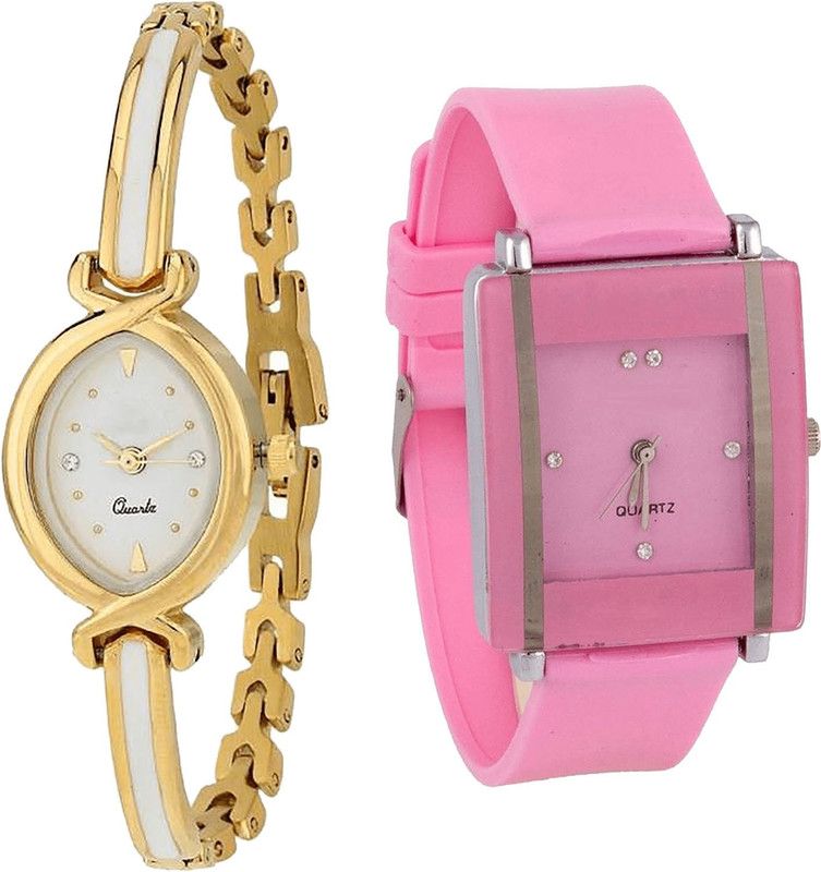 combo watch Analog Watch - For Girls Best Party Wedding Analogue Gold And Pink Color Girls And Women Watch - G123-G14 (Combo Of 2 )