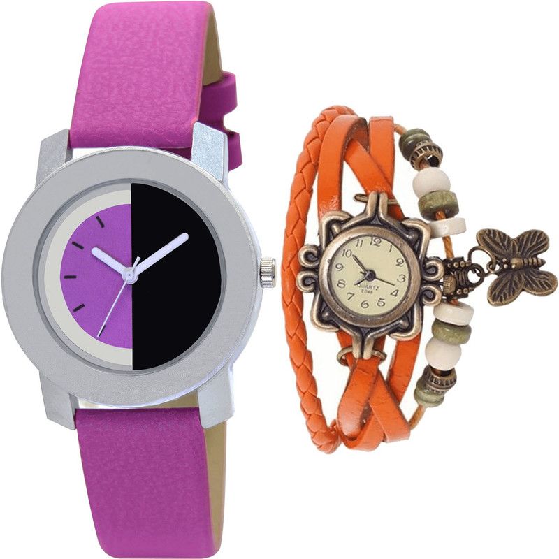 combo watch Analog Watch - For Girls Best Traditional Butterfly Analogue Pink And Orange Color Girls And Women Watch - G275-G62 (Combo Of 2 )