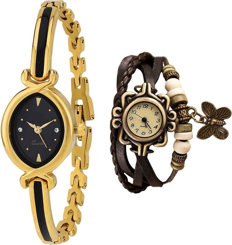combo watch Analog Watch - For Girls Modern Formal Analogue Gold And Brown Color Girls And Women Watch - G121-G61 (Combo Of 2 )
