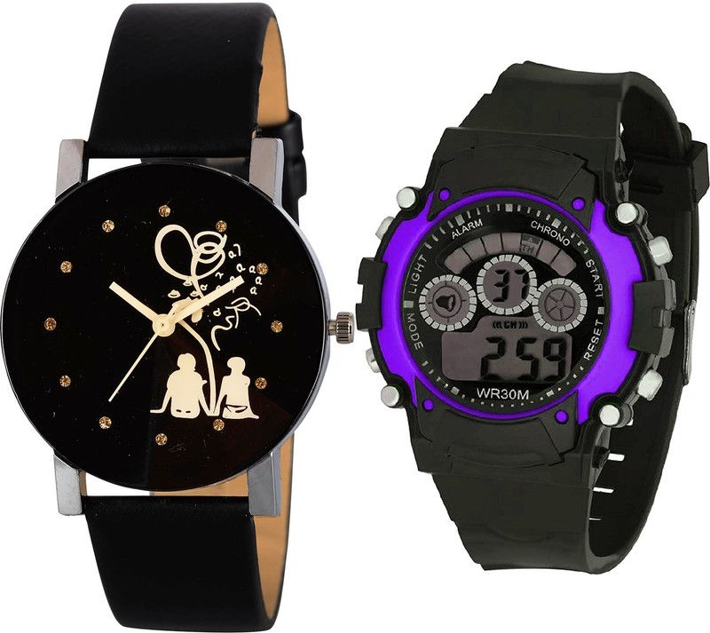 combo watch Analog Watch - For Girls Best Exclusive Couple Love And Kids Analogue Black Color Boys And Men Watch - B138-B133 (Combo Of 2 )