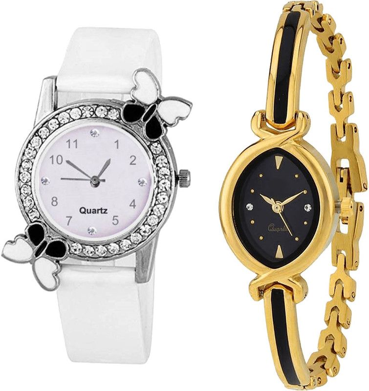combo watch Analog Watch - For Women Latest Fashionable Butterfly Analogue White And Gold Color Girls And Women Watch - G102-G121 (Combo Of 2 )