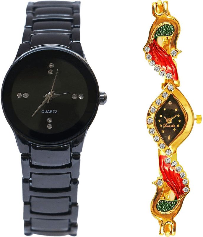 combo watch Analog Watch - For Girls Contemporary Style Analogue Black And Gold Color Girls And Women Watch - G206-G117 (Combo Of 2 )