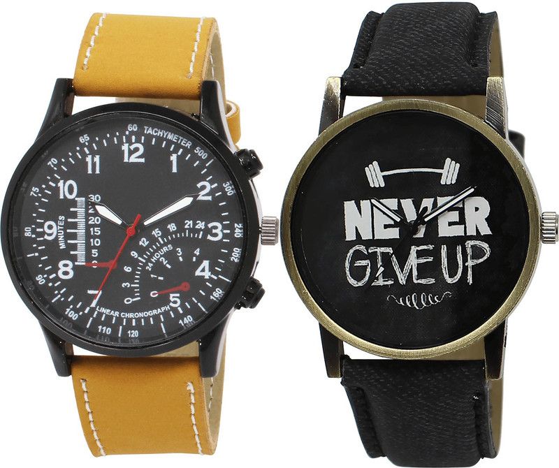combo watch Analog Watch - For Girls New Fashion Never Give Up Analogue Brown And Black Color Boys And Men Watch - B42-BL46.27 (Combo Of 2 )