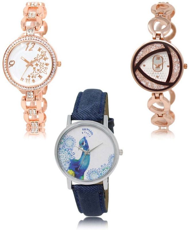 Latest Set of 3 Stylish Attractive Professional Designer Combo Analog Watch - For Women LR-210-238-241 Premium Quality Collection
