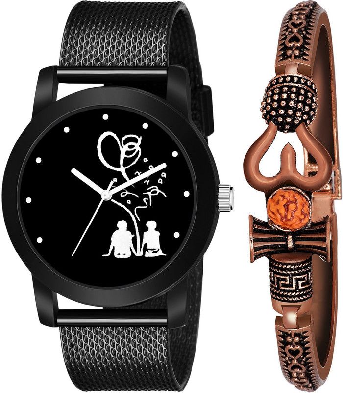 Analog Watch - For Boys JEW_54_K_182 STYLISH DIAL- PU STRAP & FANCY BROWN BRACELET COMBO SET FOR MEN