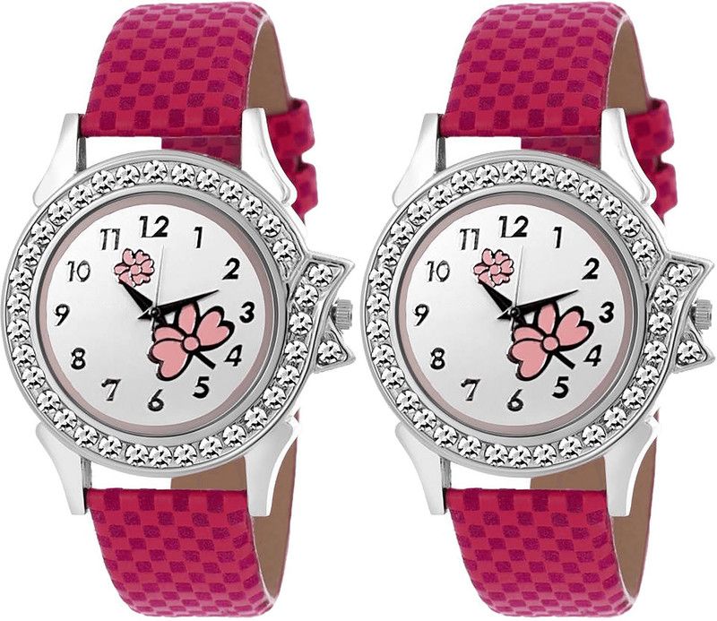 combo watch Analog Watch - For Girls Modern Traditional Flower Analogue Pink Color Girls And Women Watch - G128(2) (Combo Of 2 )