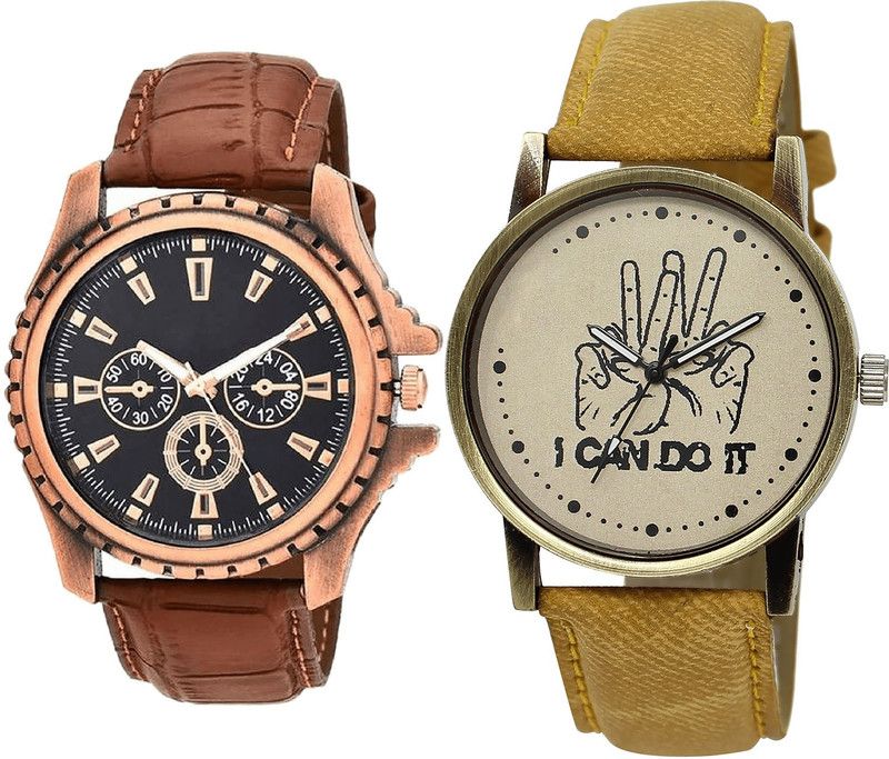 combo watch Analog Watch - For Girls Treading Heart I Cand Do It Analogue Brown Color Boys And Men Watch - B110-BL46.30 (Combo Of 2 )