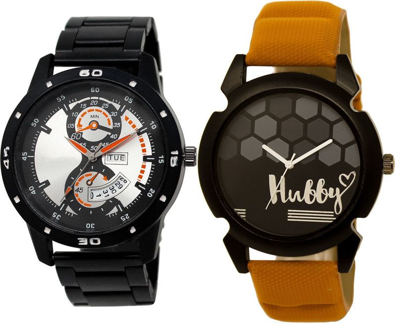 combo watch Analog Watch - For Boys & Girls Modish Heart Day And Date And Hubby Analogue Black And Brown Color Boys And Men Watch - BL46.107-BL46.32 (Combo Of 2 )