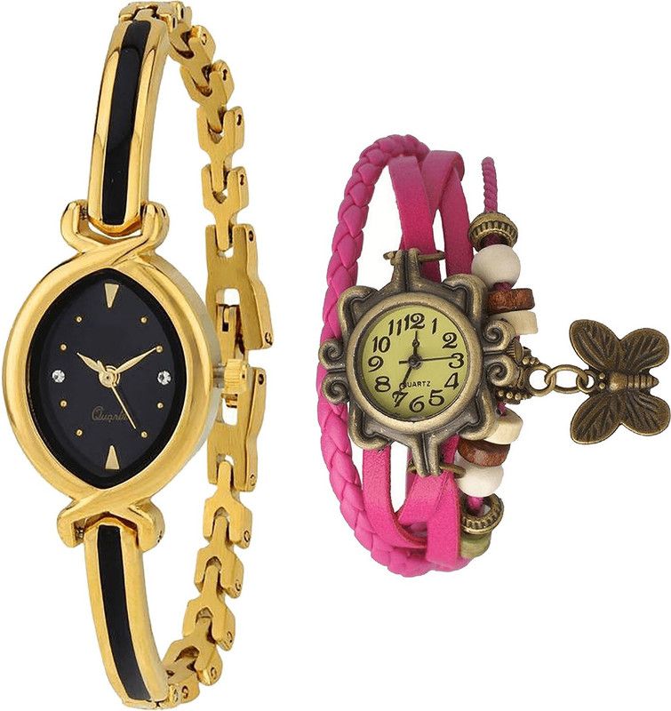 combo watch Analog Watch - For Girls Modern Model Analogue Gold And Pink Color Girls And Women Watch - G121-G63 (Combo Of 2 )