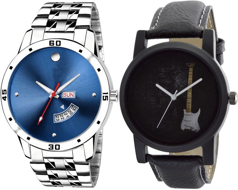 combo watch Analog Watch - For Girls Modish Chronograph Day And Date And Guitar Analogue Silver And Black Color Boys And Men Watch - BL46.105-B35 (Combo Of 2 )