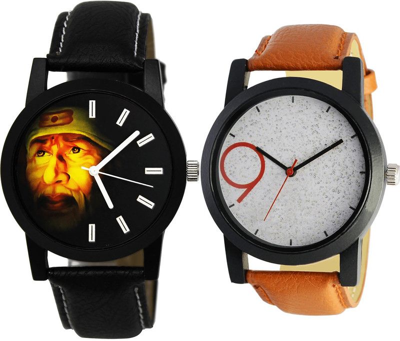 combo watch Analog Watch - For Girls Treading Party Wedding Sai Baba Analogue Black And Brown Color Boys And Men Watch - B123-B33 (Combo Of 2 )