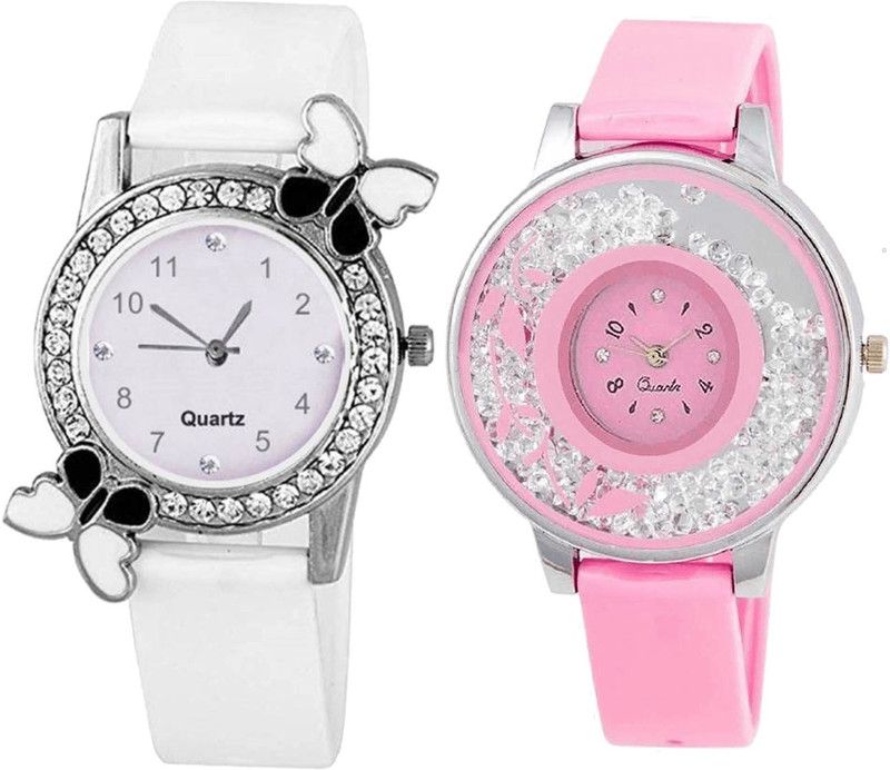 combo watch Analog Watch - For Girls New Gift Butterfly And Flower Analogue White And Pink Color Girls And Women Watch - G102-G88 (Combo Of 2 )