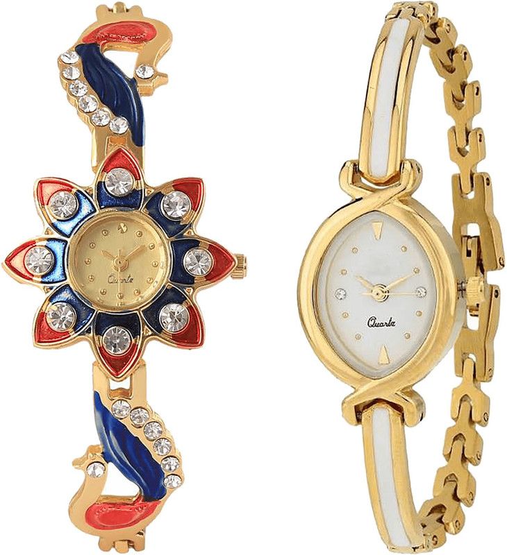combo watch Analog Watch - For Girls Latest Chronograph Peacock Analogue Gold Color Girls And Women Watch - G118-G123 (Combo Of 2 )