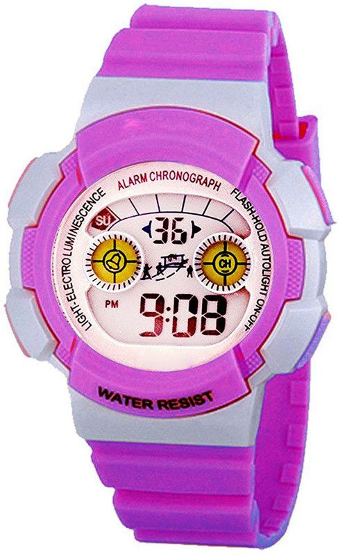 Double Eye Design Alarm,Hourly Chime & Backlight Feature Digital Watch - For Boys & Girls EF40B-4VIOLET
