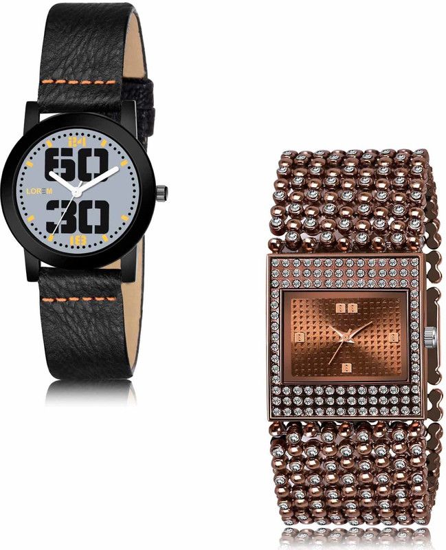 Analog Watch - For Women LR251-LR289 Grey-Brown Professional Look-Square Braclet Combo of 2