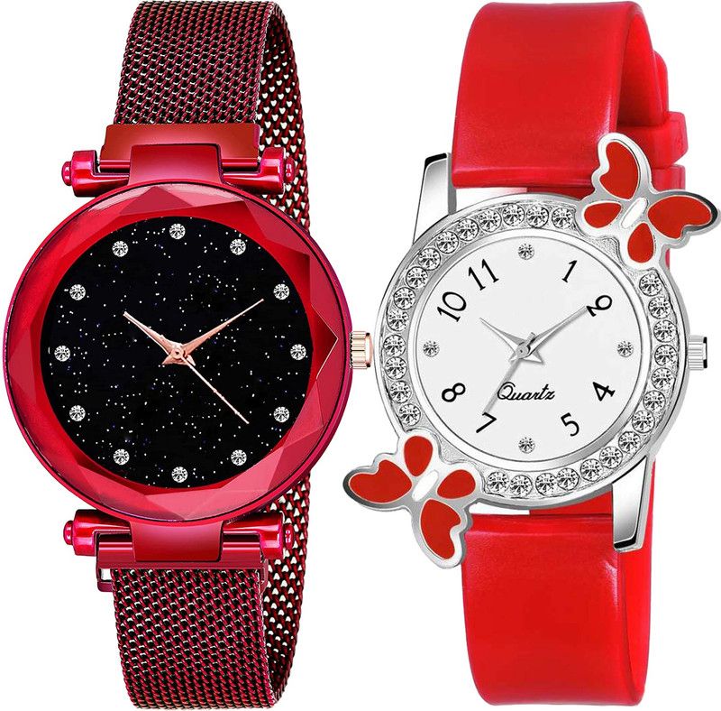 Diamond Studded Attractive Butterfly Stylish Women Letest Exclusive Look PU Belt Analog Watch - For Girls LUXURY MAGNET BELT AND BEAUTIFUL BUTTERFLY COMBO WATCH