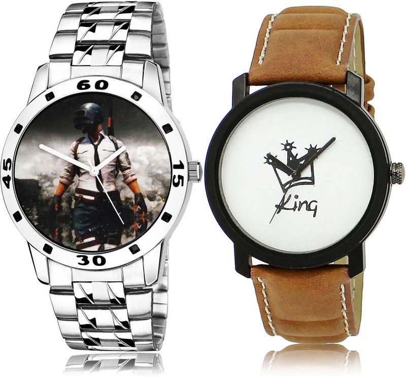 combo watch Analog Watch - For Boys Best Present Pubg Military Army Chain Watch And King Watch - B505-BL46.18 (Combo Of 2 )