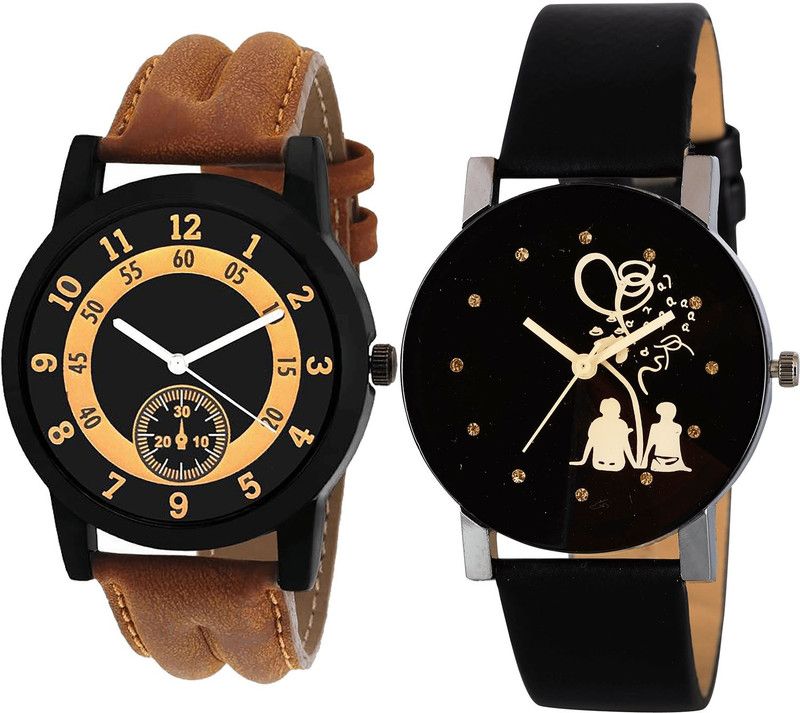 combo watch Analog Watch - For Boys & Girls Best Unique Couple Love Analogue Brown And Black Color Boys And Men Watch - B14-B138 (Combo Of 2 )
