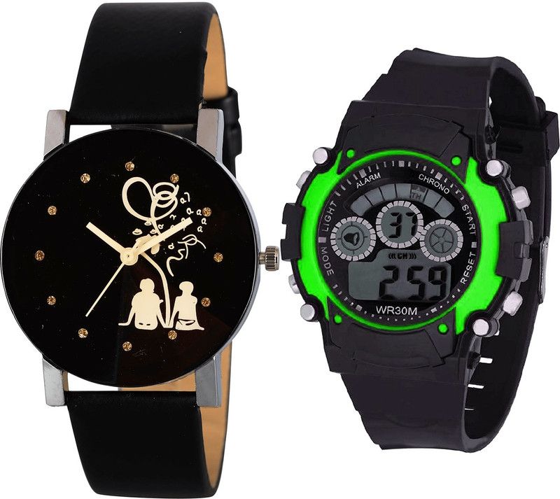 combo watch Analog Watch - For Girls Contemporary Diwali Couple Love And Kids Analogue Black Color Boys And Men Watch - B138-B3 (Combo Of 2 )