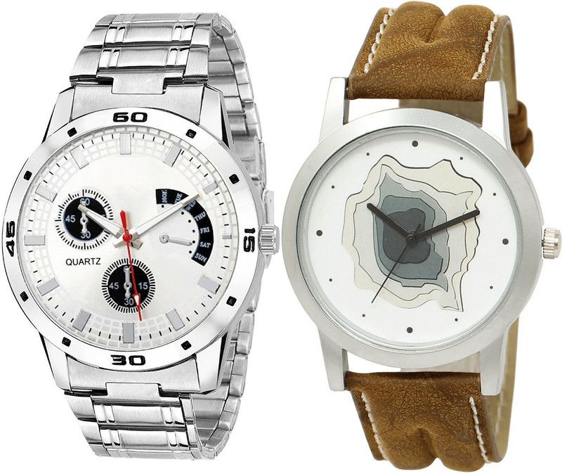 combo watch Analog Watch - For Girls Classical Heart Analogue Silver And Brown Color Boys And Men Watch - B85-BL46.9 (Combo Of 2 )