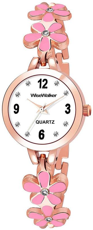 Analog White Dial Pink Flower Crystal Bracelet Strap Analog Watch - For Women WWWQZ3009