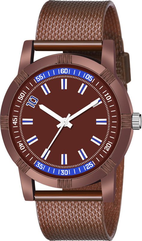 ELEGENT DESIGNER MODISH LOOK SPORTS BROWN PU BELT ROUND DIAL QUARTZ WATCH FOR MEN Analog Watch - For Boys KJR-578