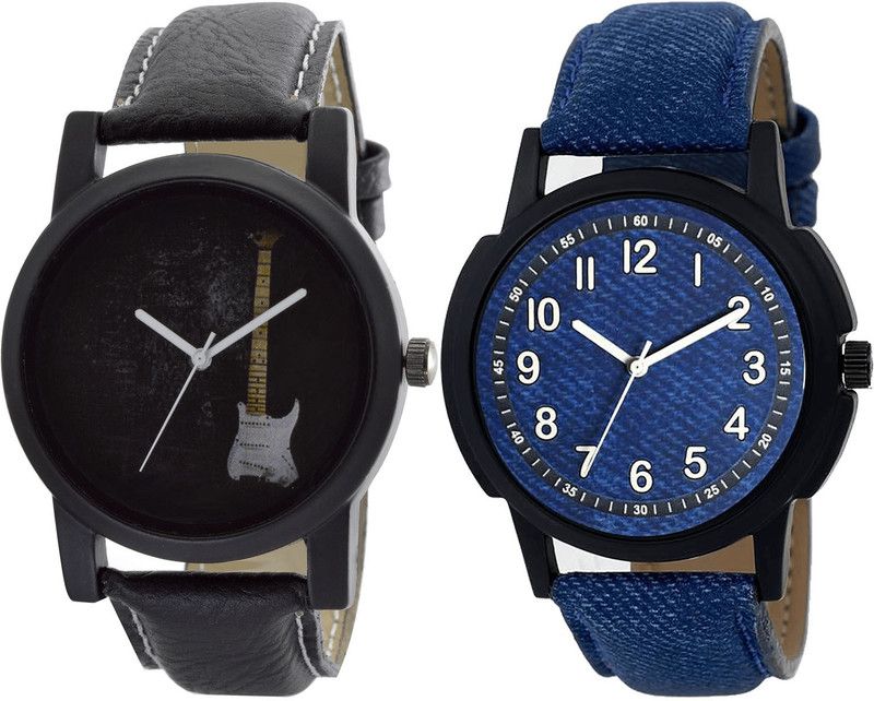 combo watch Analog Watch - For Girls Brand New Technology Guitar Analogue Black And Blue Color Boys And Men Watch - B35-B8 (Combo Of 2 )