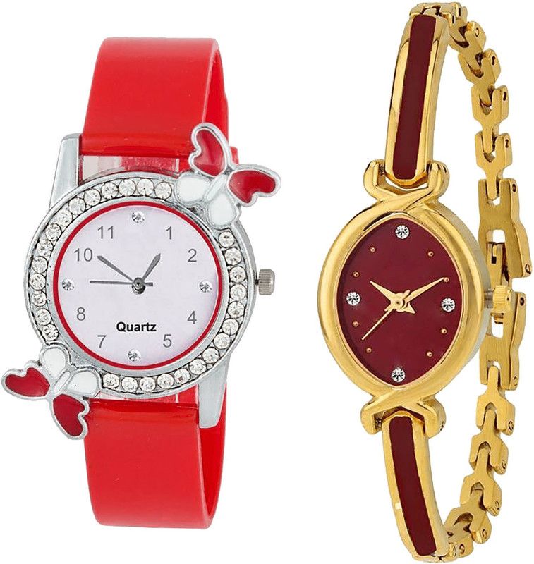 combo watch Analog Watch - For Girls Modern Collegian Butterfly Analogue Red And Gold Color Girls And Women Watch - G101-G122 (Combo Of 2 )