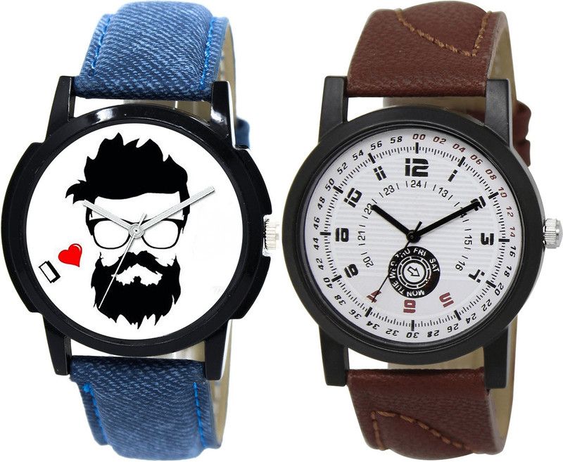combo watch Analog Watch - For Girls Best Style Beard Style Analogue Blue And Brown Color Boys And Men Watch - B12-BL46.11 (Combo Of 2 )