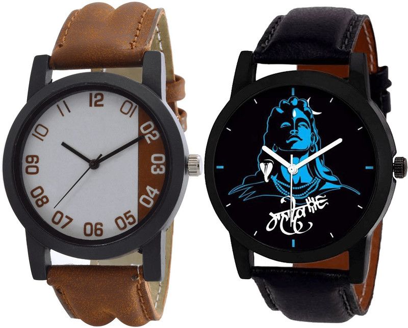 combo watch Analog Watch - For Girls Classical Formal Mahadev Analogue Brown And Black Color Boys And Men Watch - B39-B23 (Combo Of 2 )