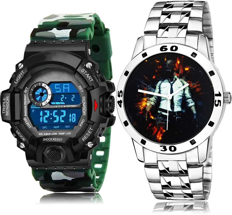 combo watch Analog-Digital Watch - For Boys Modern Collegian Army Digital Sports And Military Army Chain 2 Watch Combo For Boys And Men - BC20-B556