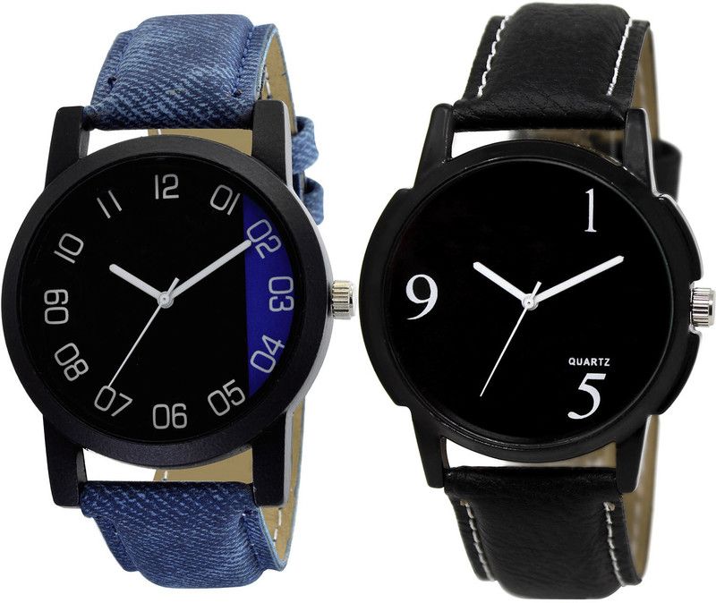 combo watch Analog Watch - For Girls New Valentine Analogue Blue And Black Color Boys And Men Watch - B37-BL46.6 (Combo Of 2 )