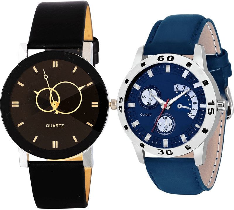 combo watch Analog Watch - For Girls Latest Casual Geometric Design Analogue Black And Blue Color Boys And Men Watch - B135-B56 (Combo Of 2 )