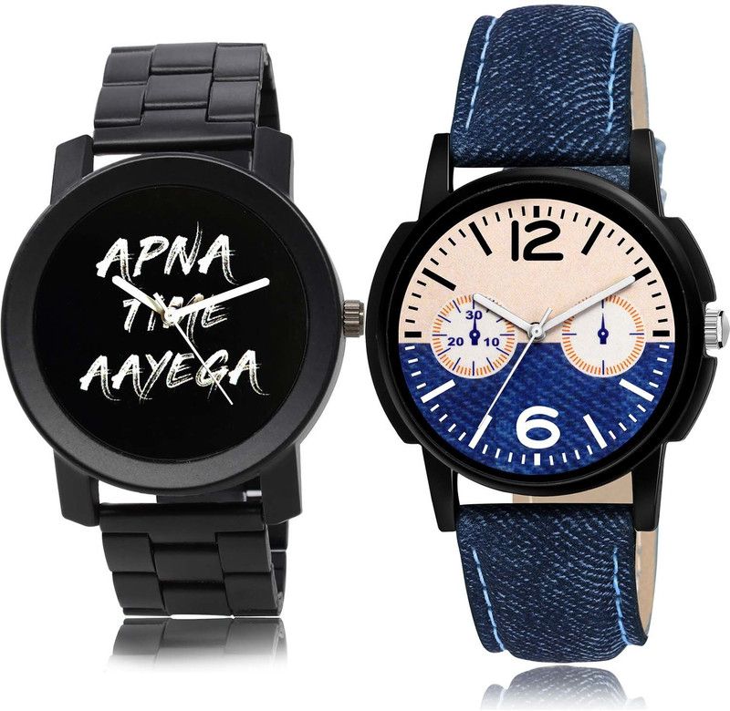 combo watch Analog Watch - For Boys Collection Apna Time Aayega Chain Watch Black And Blue Color Boys And Men Watch - B415-B10 (Combo Of 2 )
