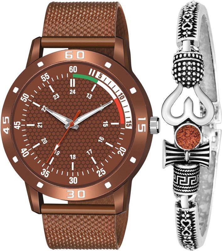 Analog Watch - For Boys JEW_049_K_582 STYLISH DIAL- PU STRAP & FANCY SILVER BRACELET COMBO SET FOR MEN