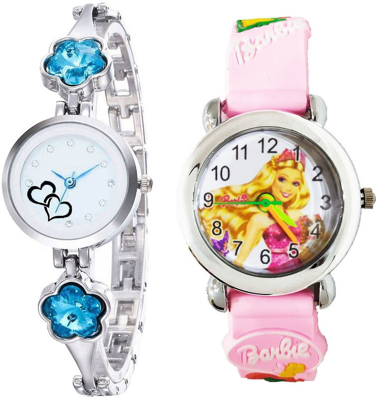 combo watch Analog Watch - For Girls Brand New Chronograph Love Valentine And Barbie Doll Analogue Silver And Pink Color Girls And Women Watch - G432-G321 (Combo of 2 )