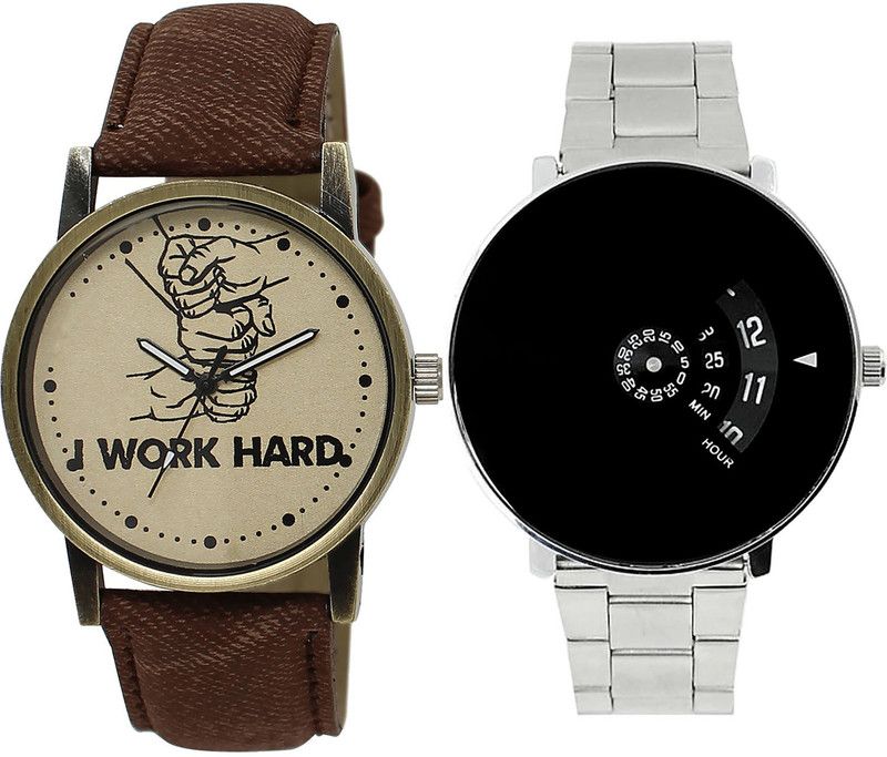 combo watch Analog Watch - For Girls Latest Designer I Work Hard Analogue Brown And Silver Color Boys And Men Watch - BL46.29-B81 (Combo Of 2 )