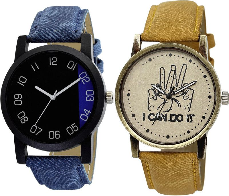 combo watch Analog Watch - For Girls Latest Traditional I Cand Do It Analogue Blue And Brown Color Boys And Men Watch - B37-BL46.30 (Combo Of 2 )