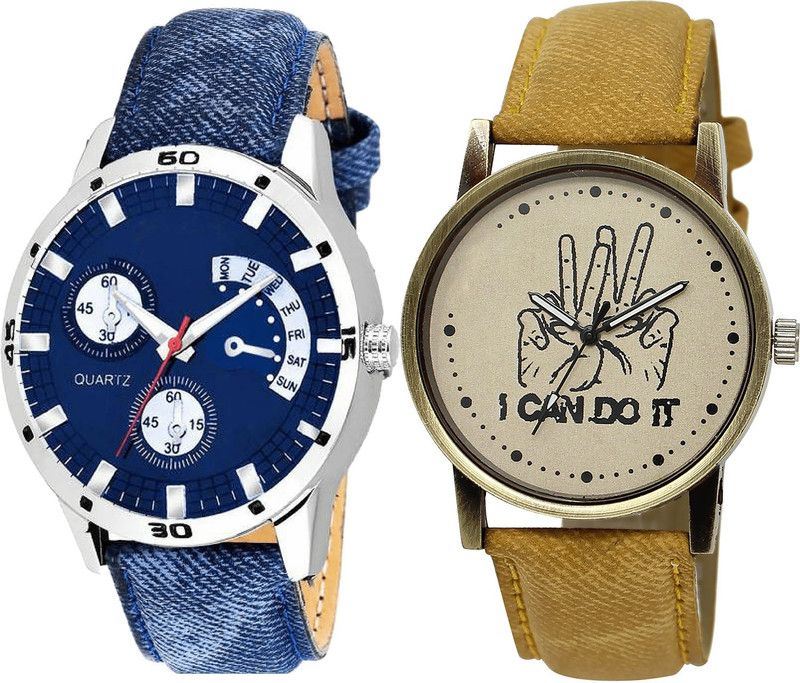 combo watch Analog Watch - For Girls Modern Traditional I Cand Do It Analogue Blue And Brown Color Boys And Men Watch - B57-BL46.30 (Combo Of 2 )