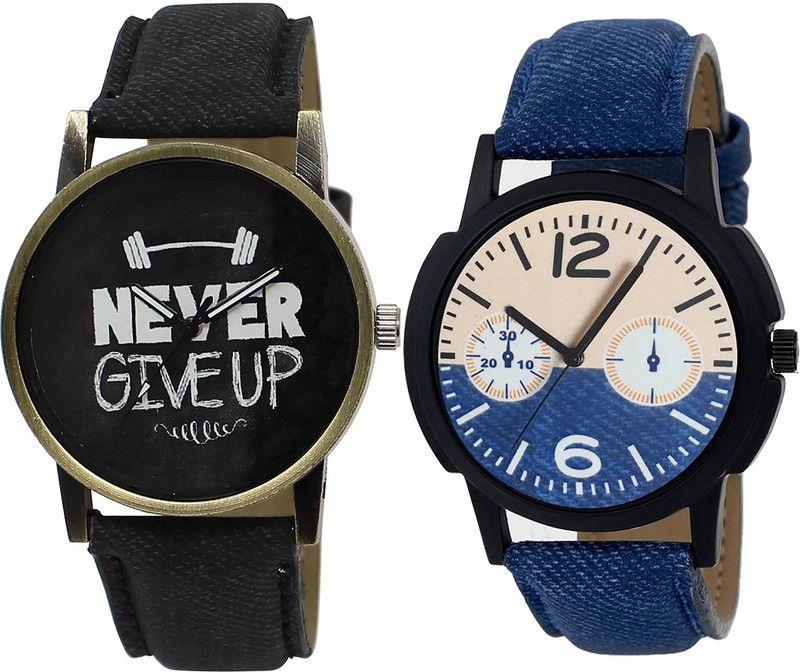 combo watch Analog Watch - For Girls Classical Quartz Never Give Up Analogue Black And Blue Color Boys And Men Watch - BL46.27-B10 (Combo Of 2 )