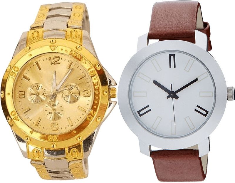 combo watch Analog Watch - For Girls New Technology Analogue Silver And Brown Color Boys And Men Watch - B75-B44 (Combo Of 2 )