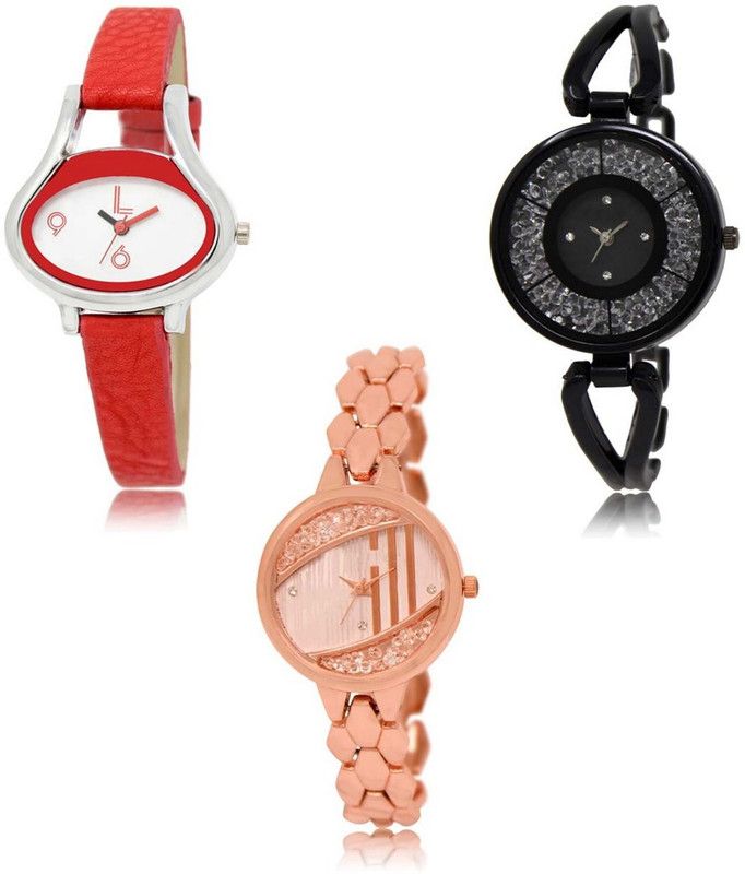 Latest Set of 3 Stylish Attractive Professional Designer Combo Analog Watch - For Women LR-206-211-222 Premium Quality Collection