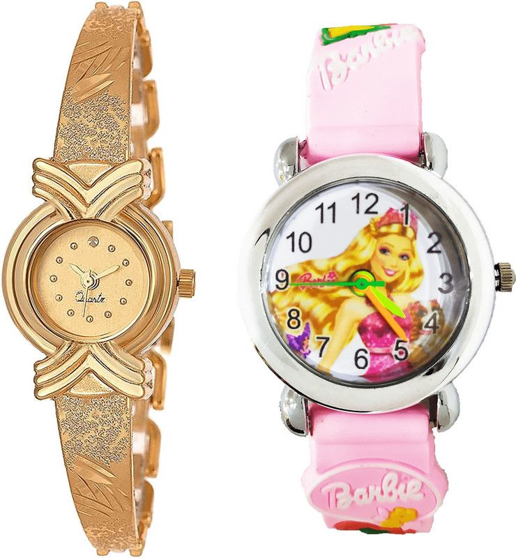 combo watch Analog Watch - For Girls Latest Unique Barbie Doll Analogue Gold And Pink Color Girls And Women Watch - G265-G321 (Combo of 2 )